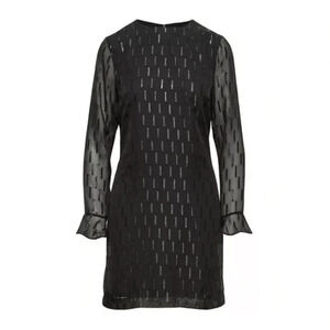 Banana Republic Long sleeve Black Ruffle Shift Dress Chiffon Cocktail Size 4